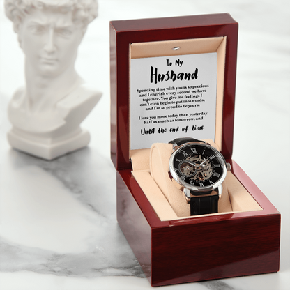 To My Husband - Love You More Today | Luxury Openface Men's Watch With Genuine Leather Band