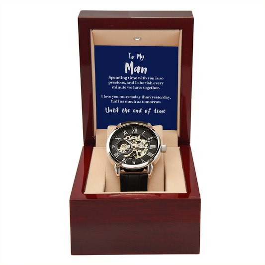 To My Man - Until The End of Time | Luxury Men's Openwork Watch & Mahogany Box