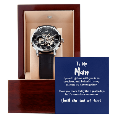 To My Man - Until The End of Time | Luxury Men's Openwork Watch & Mahogany Box