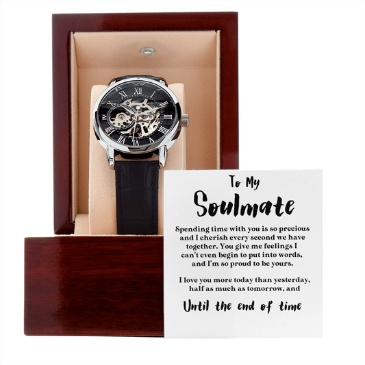 To My Soulmate | Every Second | Luxury Openface Men's Watch With Genuine Leather Band