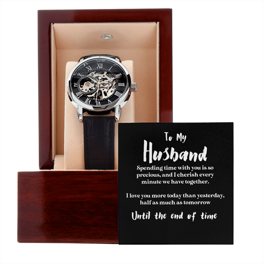 To My Husband | My Time With You | Luxury Openface Men's Watch With Genuine Leather Band