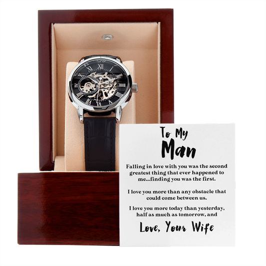 To My Man | I Love You More | Luxury Openface Men's Watch With Genuine Leather Band