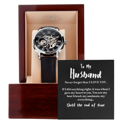 To My Husband | End of Time | Luxury Openface Men's Watch With Genuine Leather Band