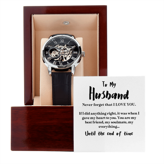 To My Husband | My Soulmate Forever | Luxury Openface Men's Watch With Genuine Leather Band