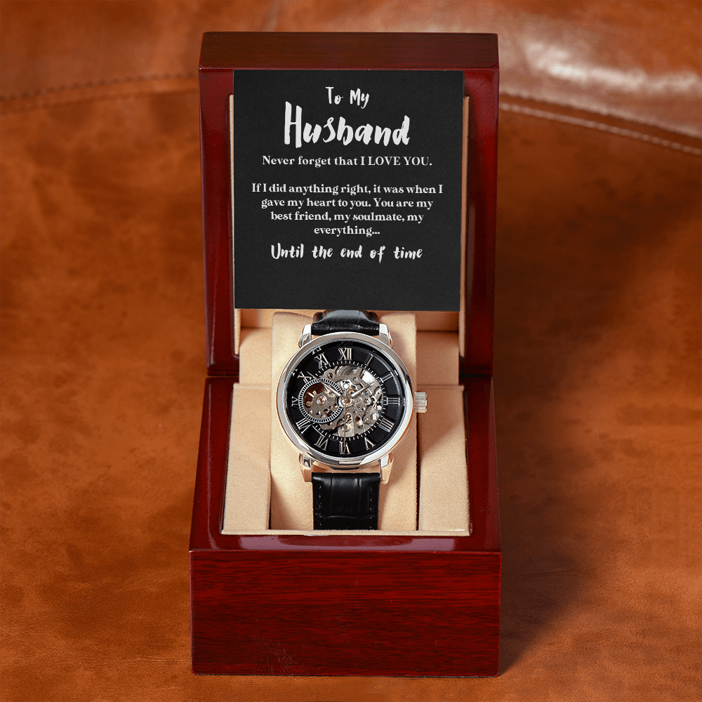 To My Husband | End of Time | Luxury Openface Men's Watch With Genuine Leather Band