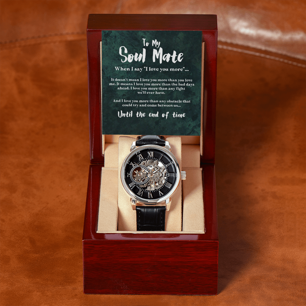 To My Soulmate | I Love You More | Luxury Openface Men's Watch With Genuine Leather Band
