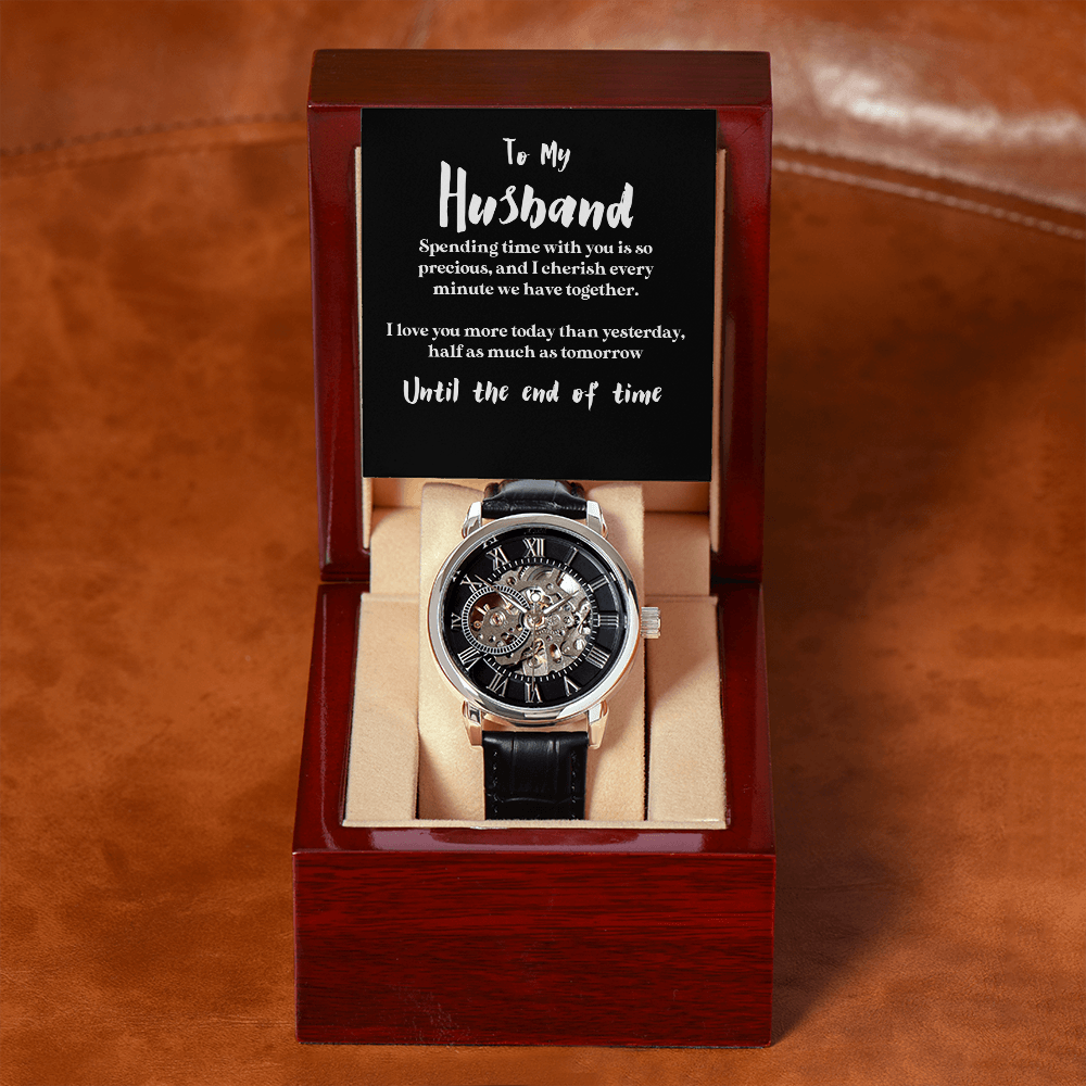 To My Husband | My Time With You | Luxury Openface Men's Watch With Genuine Leather Band