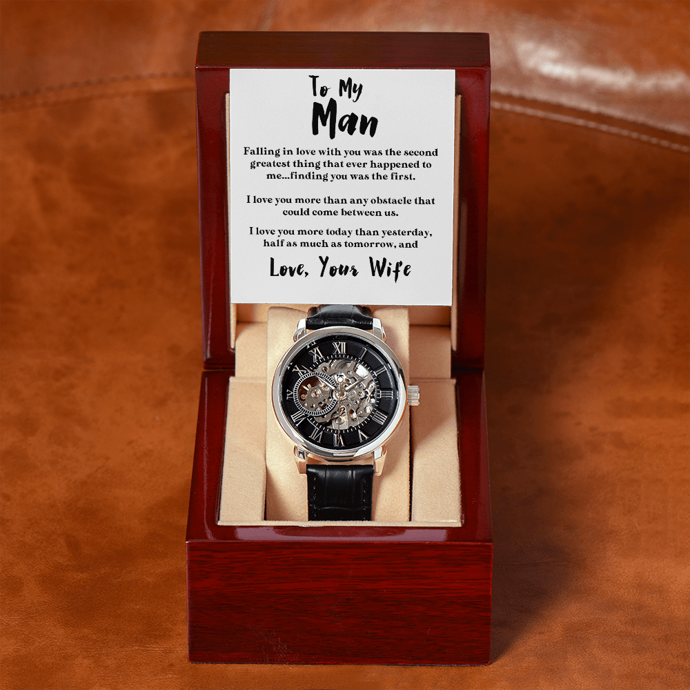 To My Man | I Love You More | Luxury Openface Men's Watch With Genuine Leather Band