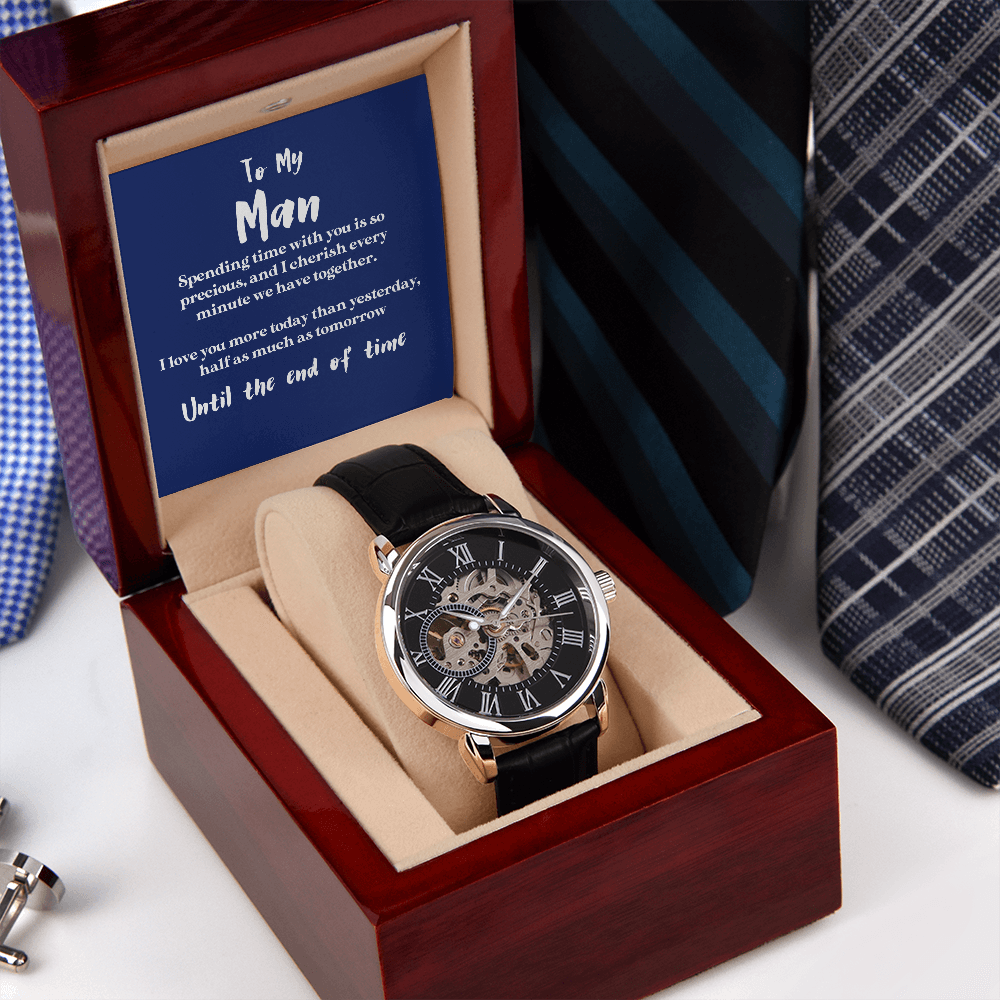 To My Man - Until The End of Time | Luxury Men's Openwork Watch & Mahogany Box
