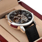 Happy Father's Day - Greatest Dad | Stainless Steel & Real Leather Luxury Open Face Timepiece Men's Watch