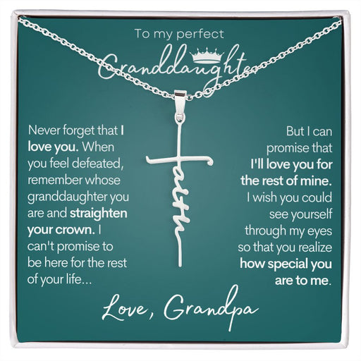 To My Granddaughter (Love Grandpa) - Beautiful Stainless Steel and Gold Faith Cross Necklace Two Tone Box