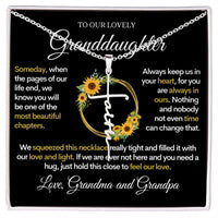 Granddaughter (Love Grandma and Grandpa) Beautiful Stainless Steel and Gold Faith Cross Necklace