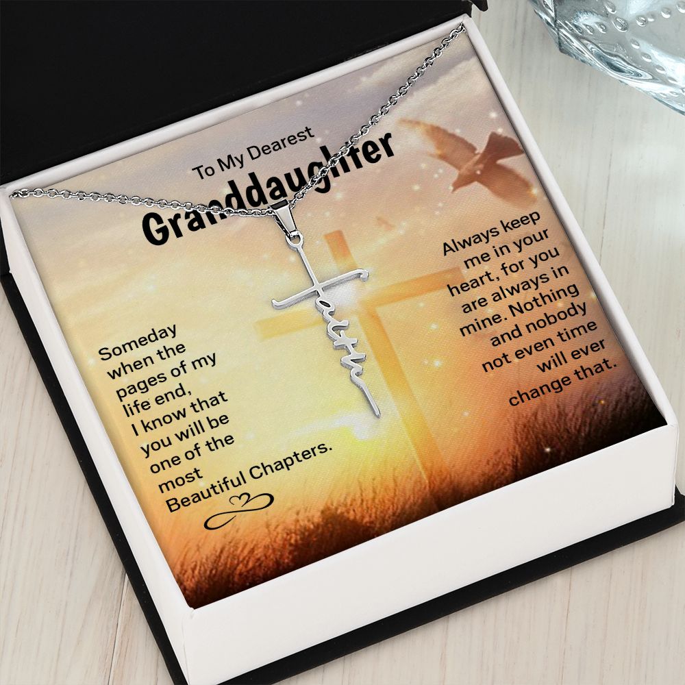 To My Dearest Granddaughter - Faith Cross Necklace | Stainless Steel and 14k White Gold