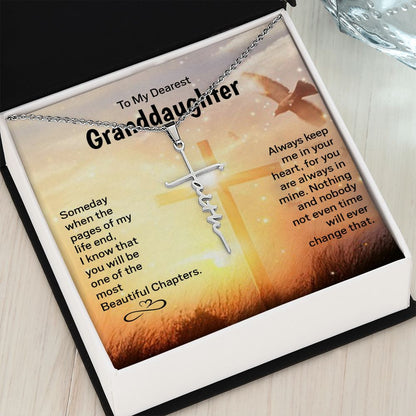 To My Dearest Granddaughter - Faith Cross Necklace | Stainless Steel and 14k White Gold
