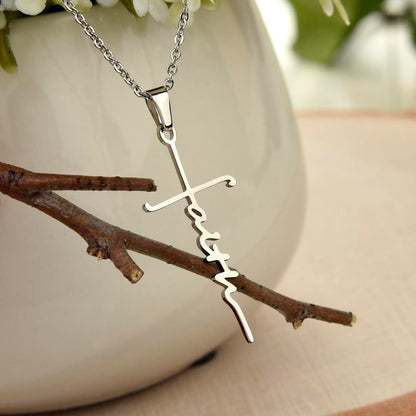 To My Dearest Granddaughter - Faith Cross Necklace | Stainless Steel and 14k White Gold