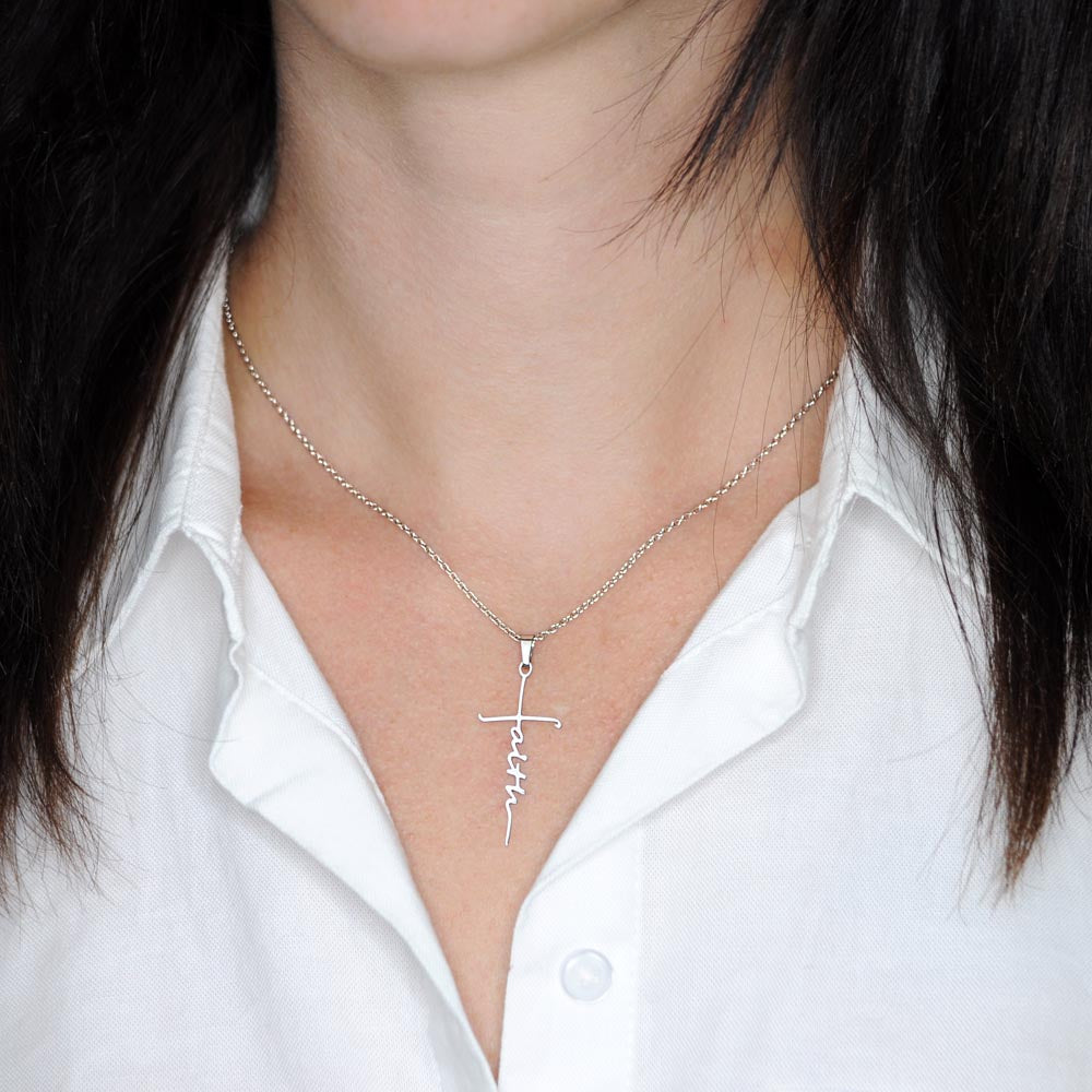 Granddaughter (Love Grandma and Grandpa) Beautiful Stainless Steel and Gold Faith Cross Necklace