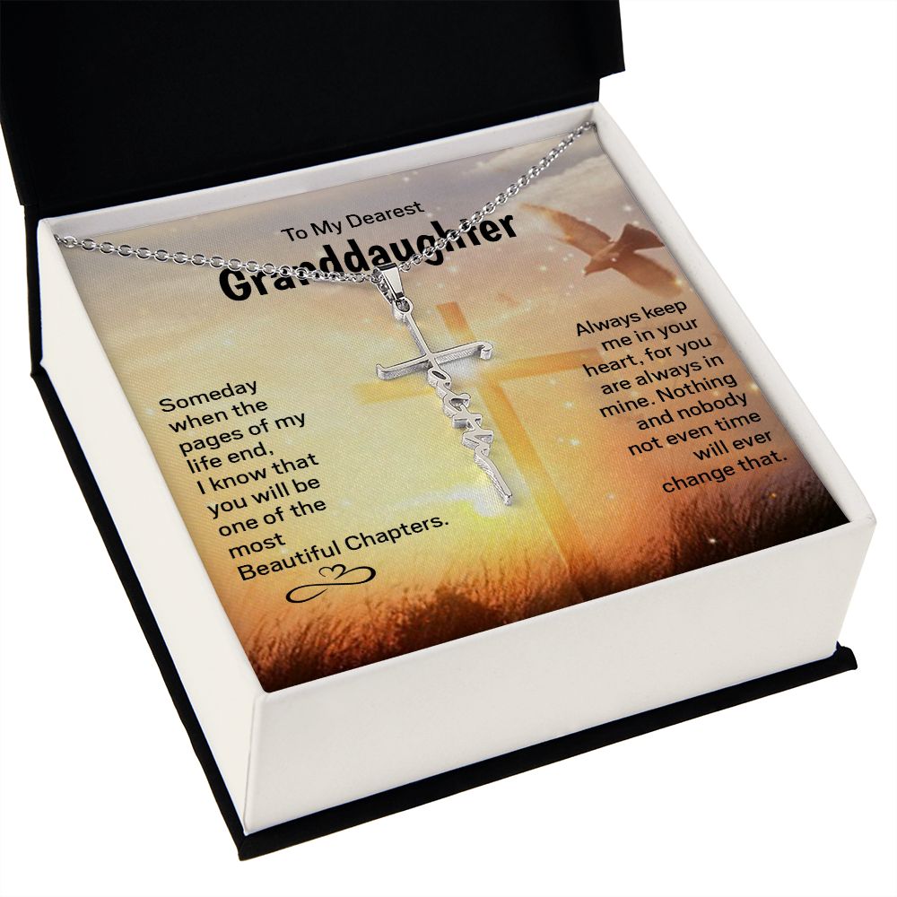 To My Dearest Granddaughter - Faith Cross Necklace | Stainless Steel and 14k White Gold