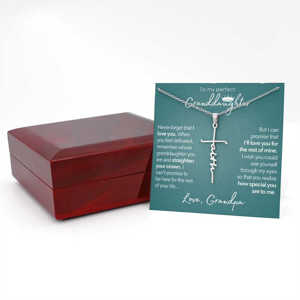 To My Granddaughter (Love Grandpa) - Beautiful Stainless Steel and Gold Faith Cross Necklace