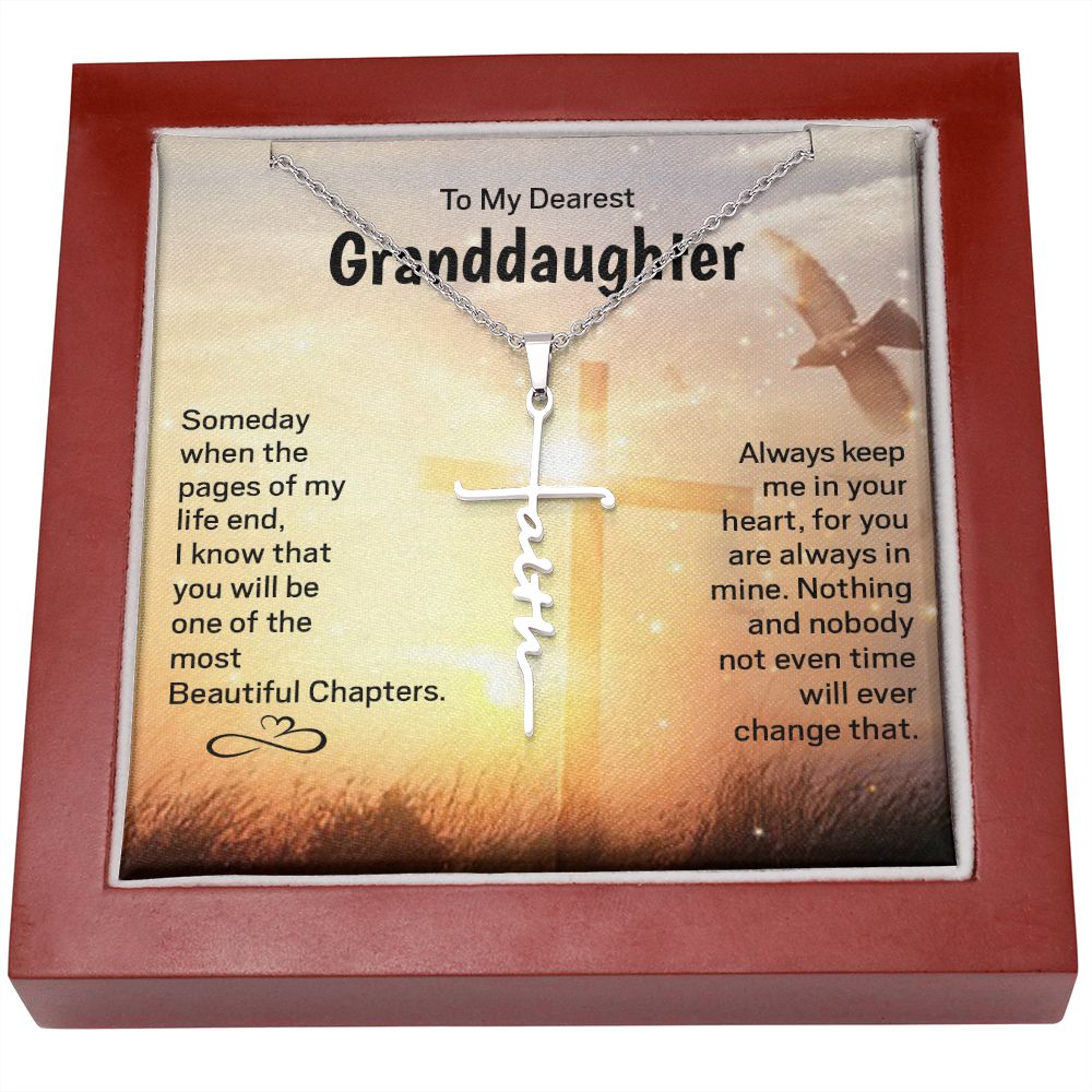 To My Dearest Granddaughter - Faith Cross Necklace | Stainless Steel and 14k White Gold