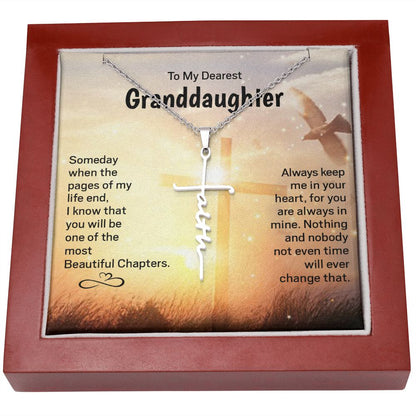 To My Dearest Granddaughter - Faith Cross Necklace | Stainless Steel and 14k White Gold