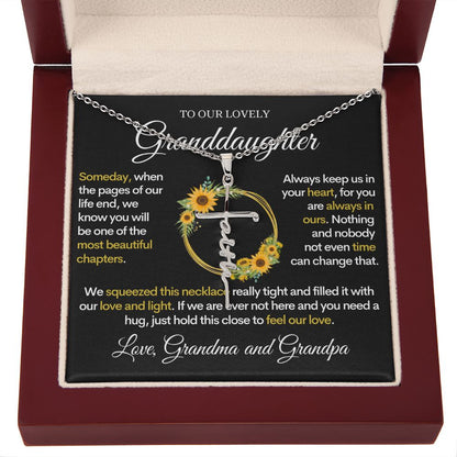 Granddaughter (Love Grandma and Grandpa) Beautiful Stainless Steel and Gold Faith Cross Necklace
