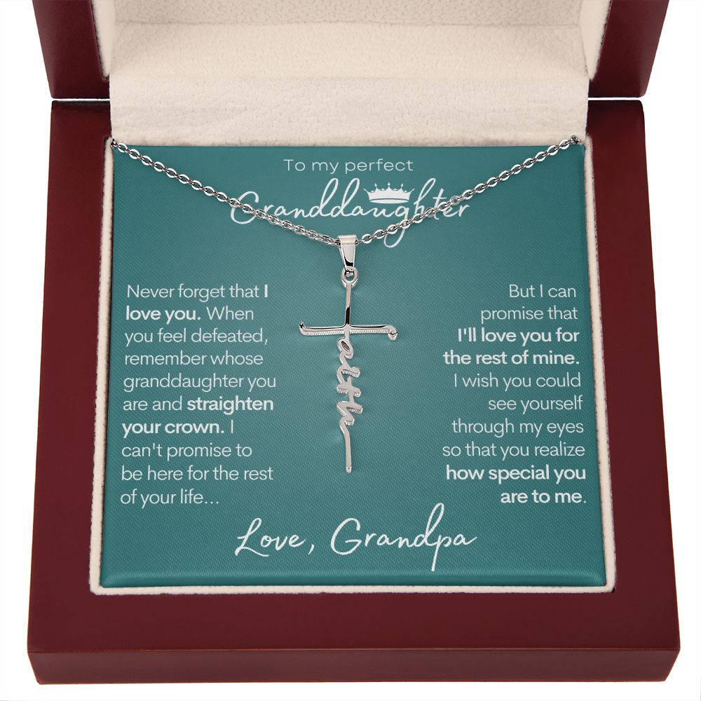 To My Granddaughter (Love Grandpa) - Beautiful Stainless Steel and Gold Faith Cross Necklace