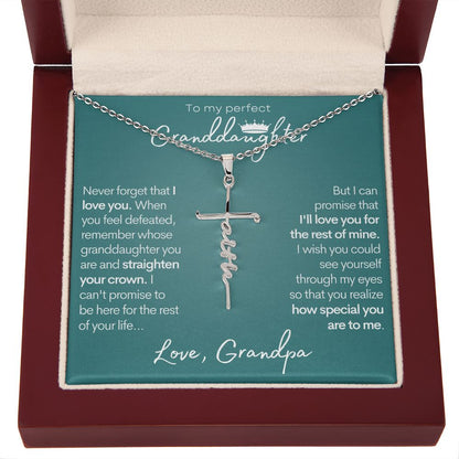 To My Granddaughter (Love Grandpa) - Beautiful Stainless Steel and Gold Faith Cross Necklace