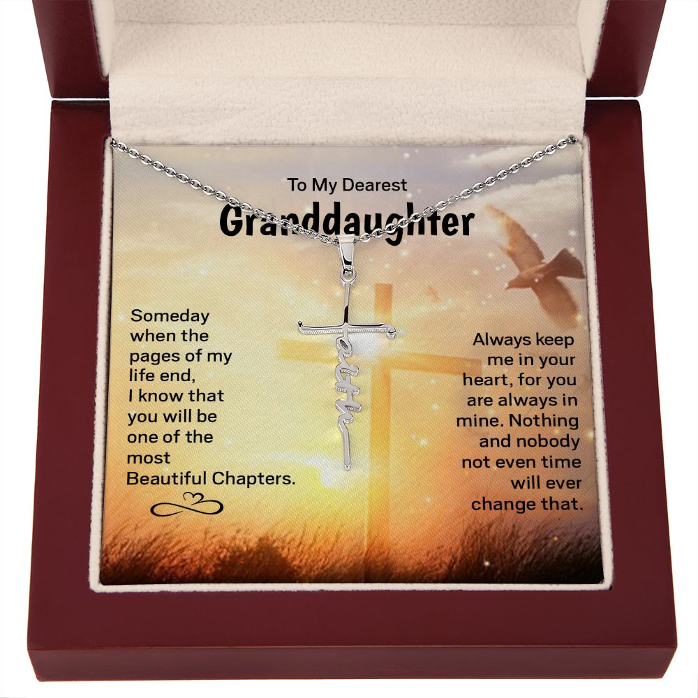 To My Dearest Granddaughter - Faith Cross Necklace | Stainless Steel and 14k White Gold