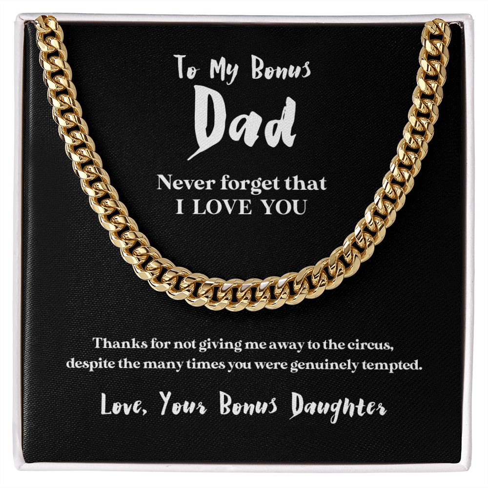 To My Bonus Dad (From Bonus Daughter) | 14k Gold and Stainless Steel Cuban Chain Necklace for Men