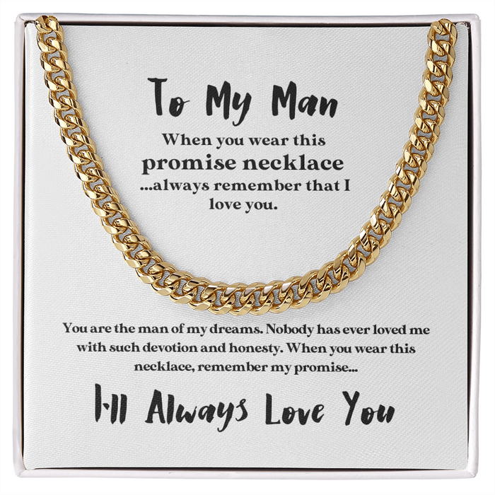 To My Man Promise Necklace | Stainless Steel and 14k Gold Cuban Chain 14K Gold Over Stainless Steel Cuban Link Chain Standard Box