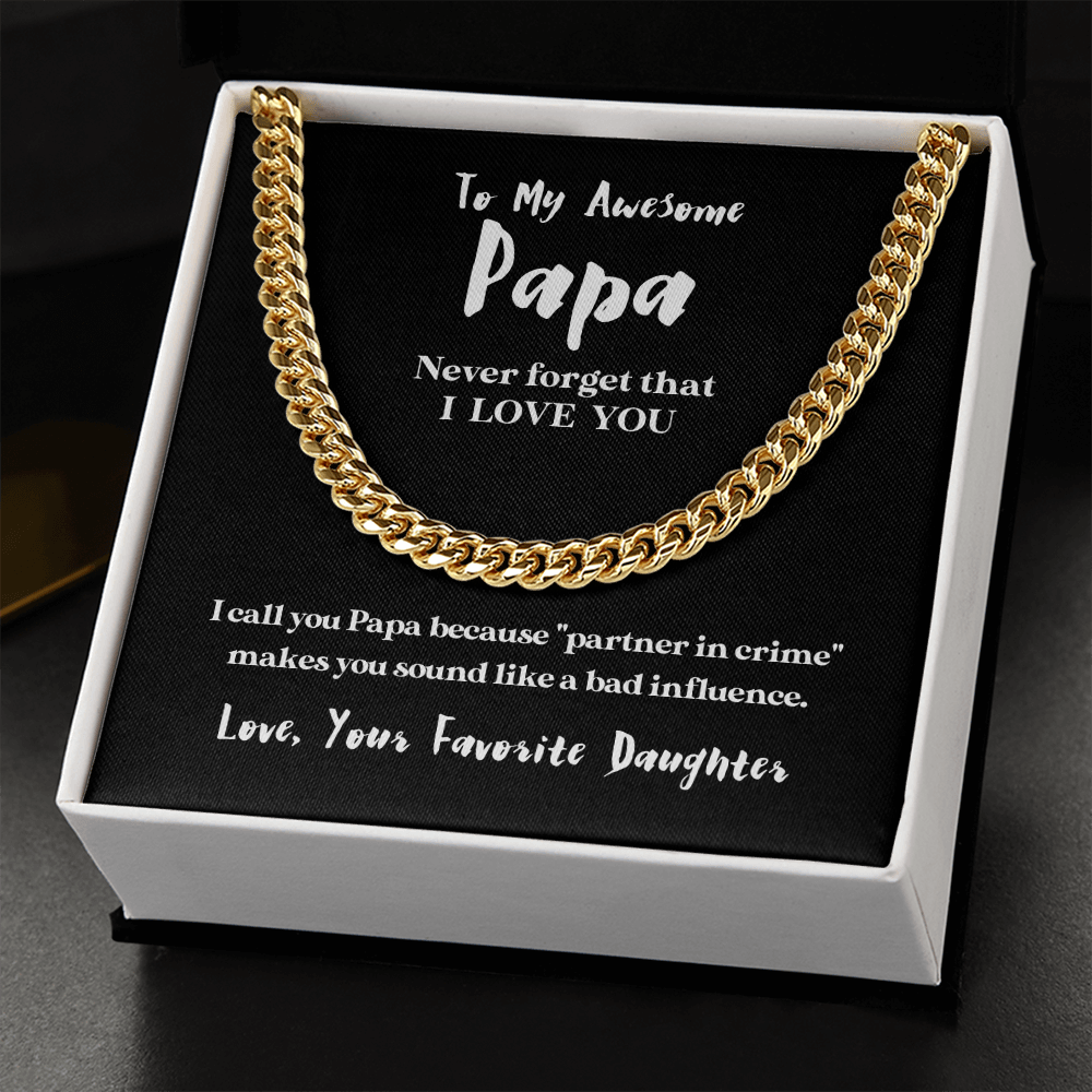 To My Awesome Papa (From Daughter) | 14k Gold and Stainless Steel Cuban Chain Necklace for Men