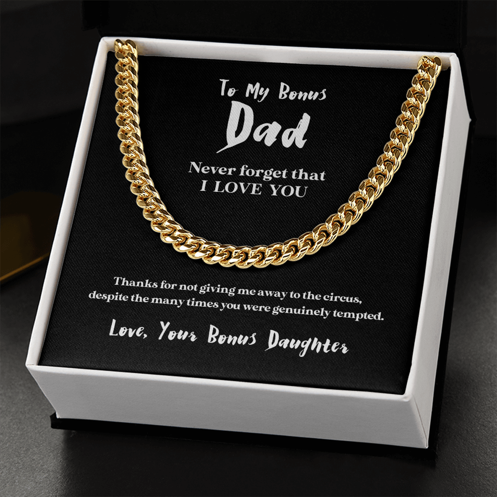 To My Bonus Dad (From Bonus Daughter) | 14k Gold and Stainless Steel Cuban Chain Necklace for Men
