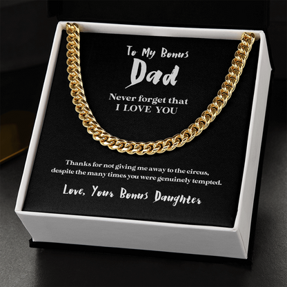 To My Bonus Dad (From Bonus Daughter) | 14k Gold and Stainless Steel Cuban Chain Necklace for Men