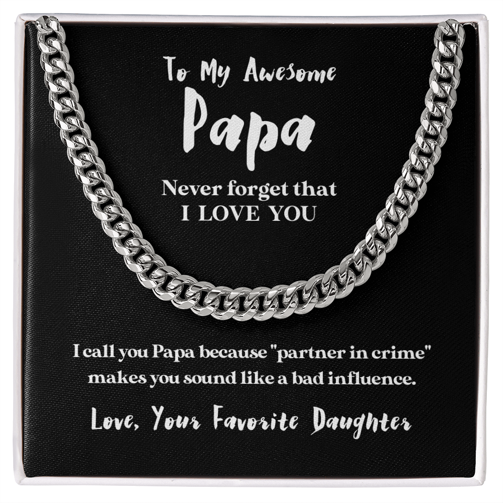 To My Awesome Papa (From Daughter) | 14k Gold and Stainless Steel Cuban Chain Necklace for Men