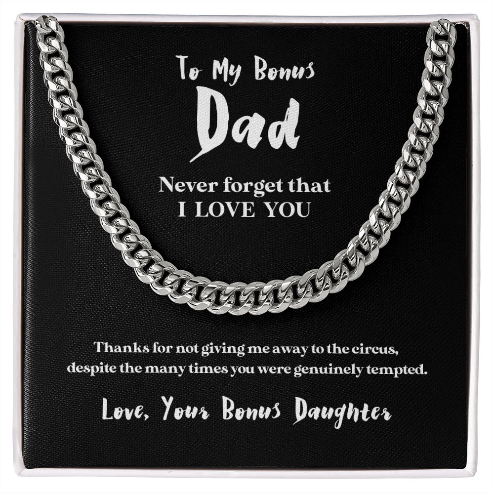 To My Bonus Dad (From Bonus Daughter) | 14k Gold and Stainless Steel Cuban Chain Necklace for Men