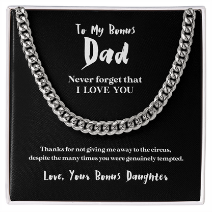 To My Bonus Dad (From Bonus Daughter) | 14k Gold and Stainless Steel Cuban Chain Necklace for Men