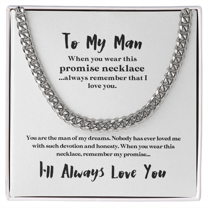 To My Man Promise Necklace | Stainless Steel and 14k Gold Cuban Chain