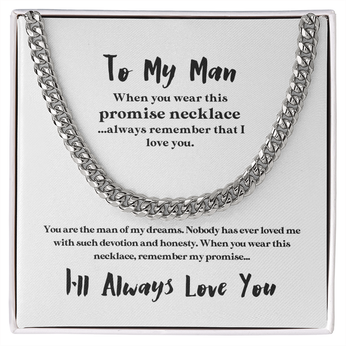 To My Man Promise Necklace | Stainless Steel and 14k Gold Cuban Chain Stainless Steel Cuban Link Chain Standard Box