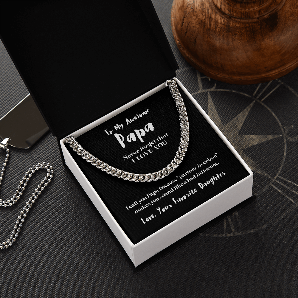 To My Awesome Papa (From Daughter) | 14k Gold and Stainless Steel Cuban Chain Necklace for Men