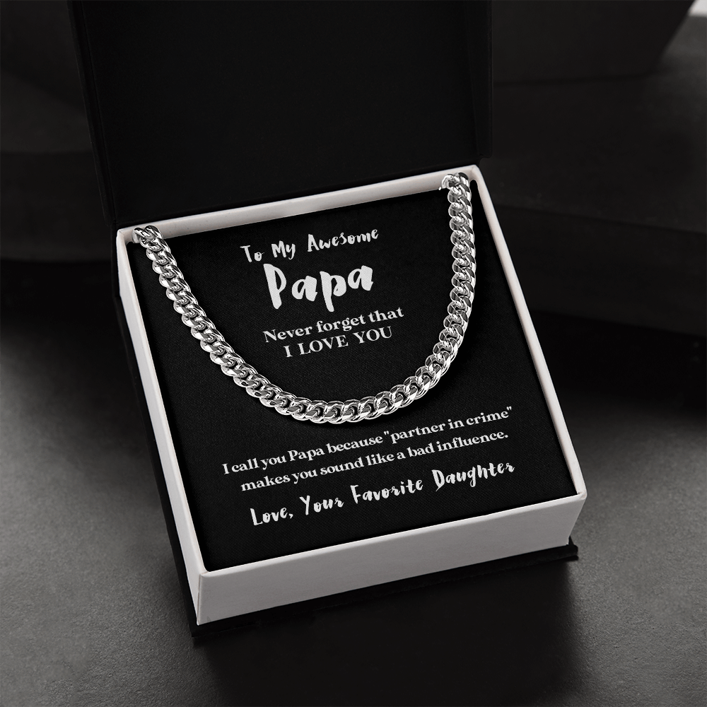 To My Awesome Papa (From Daughter) | 14k Gold and Stainless Steel Cuban Chain Necklace for Men