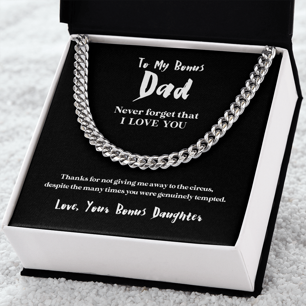 To My Bonus Dad (From Bonus Daughter) | 14k Gold and Stainless Steel Cuban Chain Necklace for Men