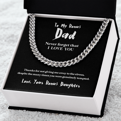 To My Bonus Dad (From Bonus Daughter) | 14k Gold and Stainless Steel Cuban Chain Necklace for Men