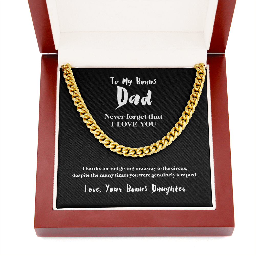 To My Bonus Dad (From Bonus Daughter) | 14k Gold and Stainless Steel Cuban Chain Necklace for Men