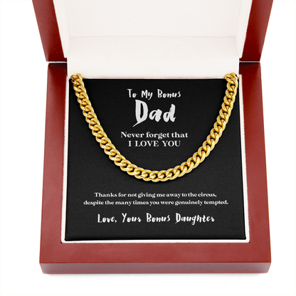 To My Bonus Dad (From Bonus Daughter) | 14k Gold and Stainless Steel Cuban Chain Necklace for Men
