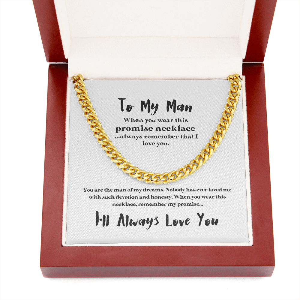 To My Man Promise Necklace | Stainless Steel and 14k Gold Cuban Chain