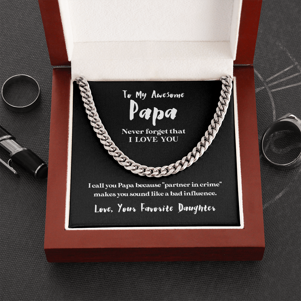 To My Awesome Papa (From Daughter) | 14k Gold and Stainless Steel Cuban Chain Necklace for Men