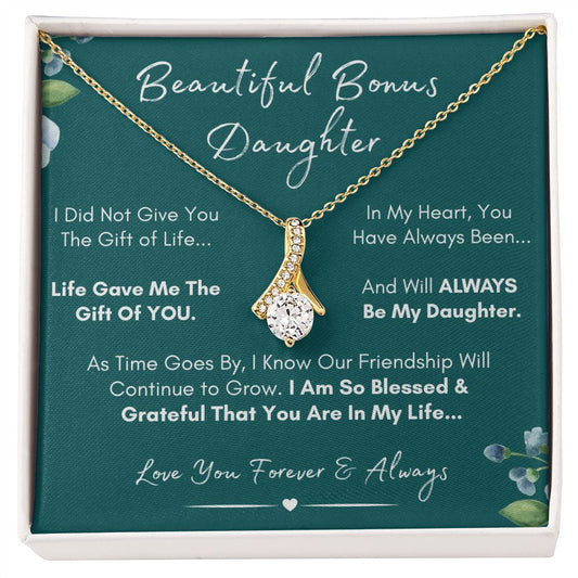To My Beautiful Bonus Daughter - Always My Daughter | Stainless Steel and Gold Elegant Family Necklace