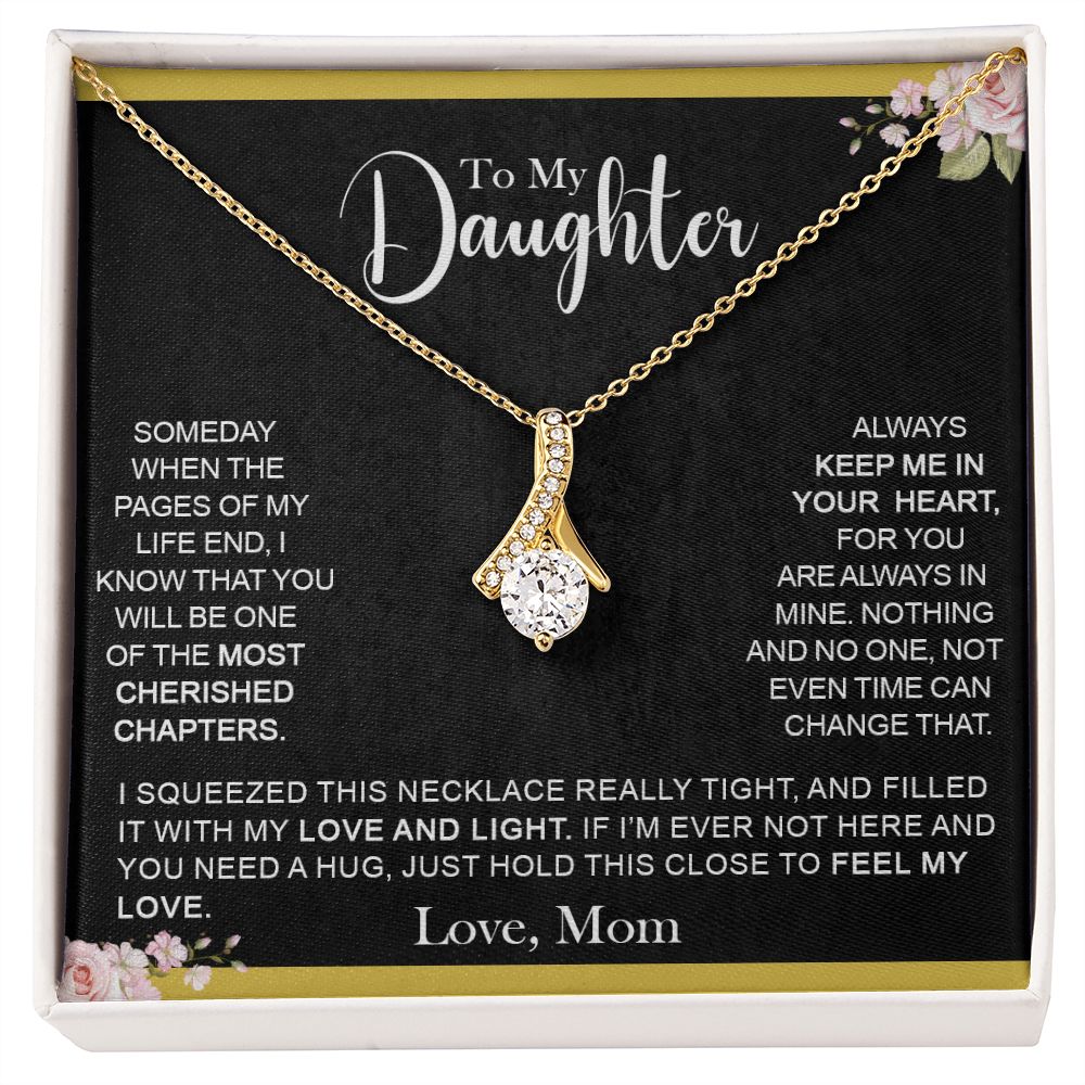 To My Daughter (Love Mom) | Beautiful White Gold Ribbon Necklace