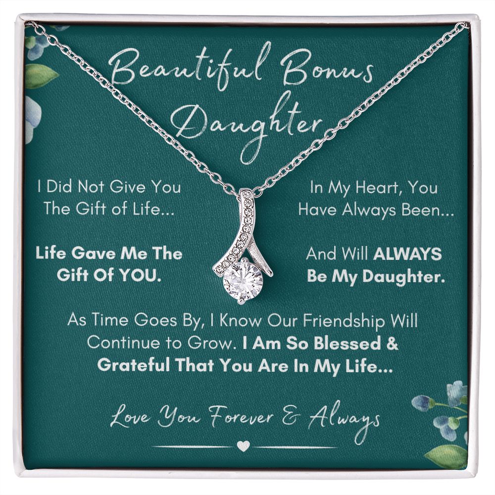 To My Beautiful Bonus Daughter - Always My Daughter | Stainless Steel and Gold Elegant Family Necklace