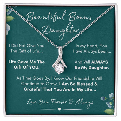 To My Beautiful Bonus Daughter - Always My Daughter | Stainless Steel and Gold Elegant Family Necklace